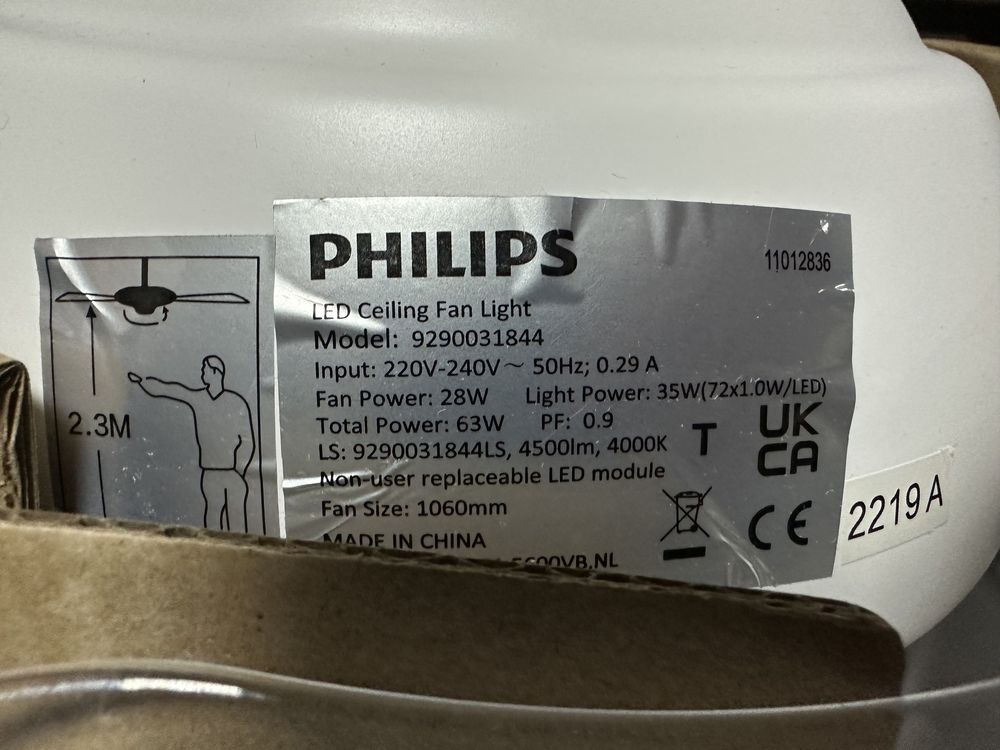 Plafoniera led Philips Bliss cu ventilator, 35w, 4500 lumeni, 4000k