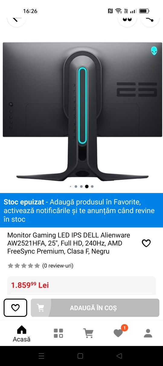 Monitor alienware 2521hfa la cutie