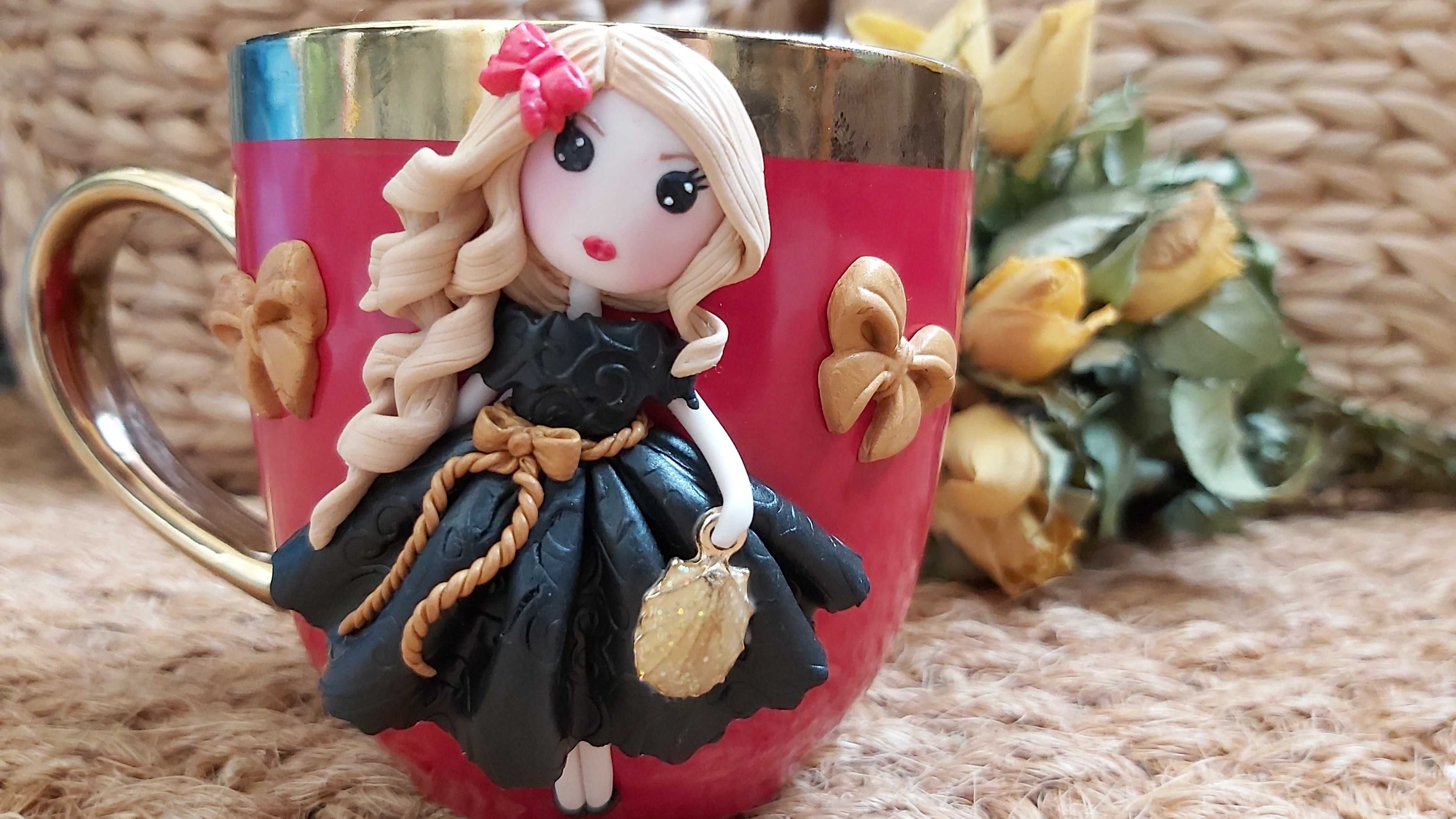 Cadou pentru fetite, sotie/iubita cana papusa handmade