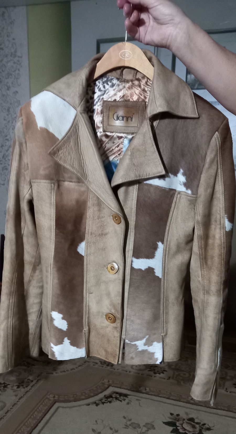 Куртка пиджак женский кожаный с мехом теленка