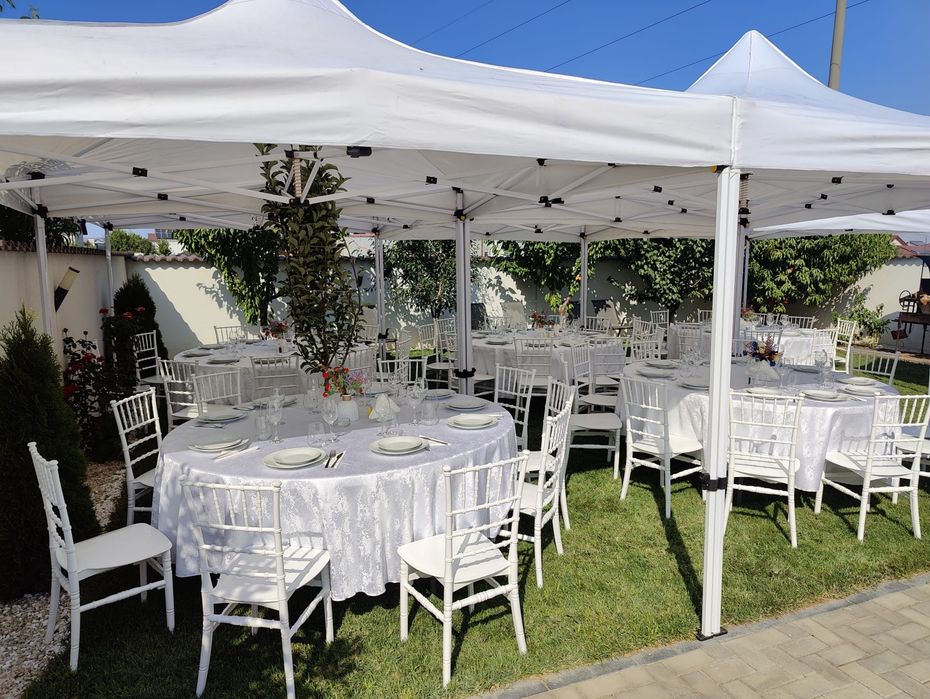 Mese + scaune evenimente full accesorizate  + pavilion
