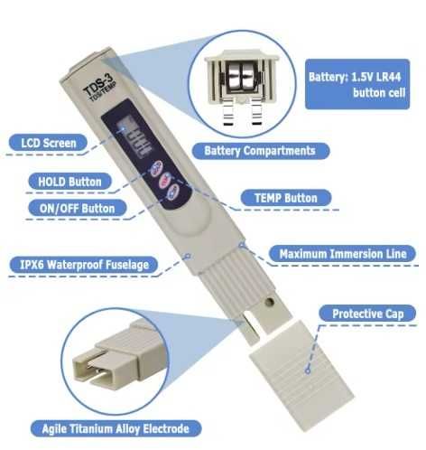 Тестер за качество на питейната вода TDS EC Meter 0-9990 с Термометър