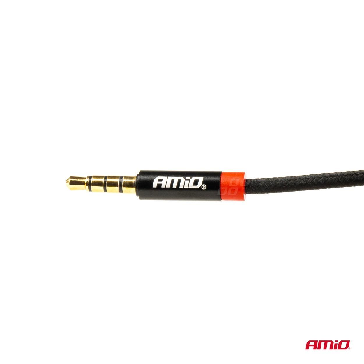 Aux mini jack кабел 3.5mm оплетен 100cm amio-03269