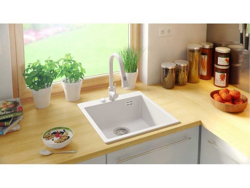Кухненска Мивка от гранит модел Осло 50 XXL 490 x 500 mm - бяла