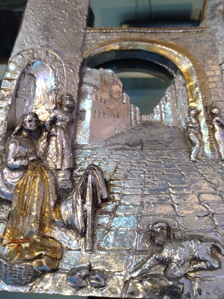 Tablou italian in relief argint 925, cu oglinda, artist Silvio Zippoli
