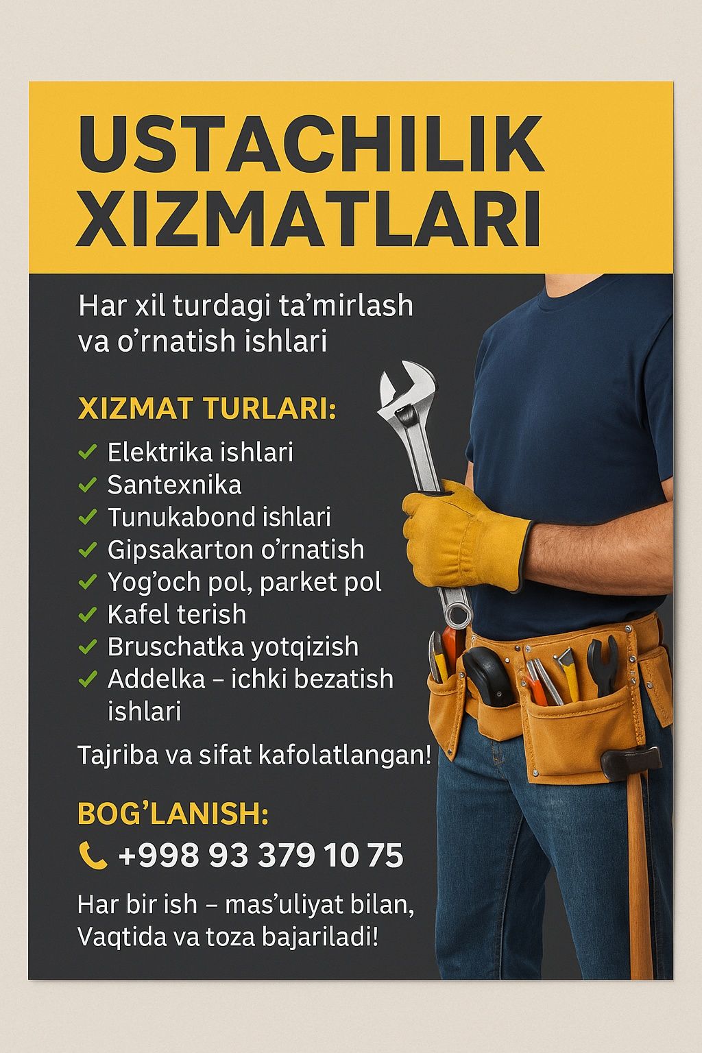 Ustachilik hizmatlari kerak bo‘lsa bizga murojat qiling