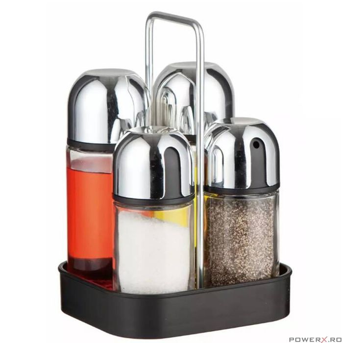Set 4 recipiente, pentru condimente, ulei si otet, 13x11,6x19,5 cm
