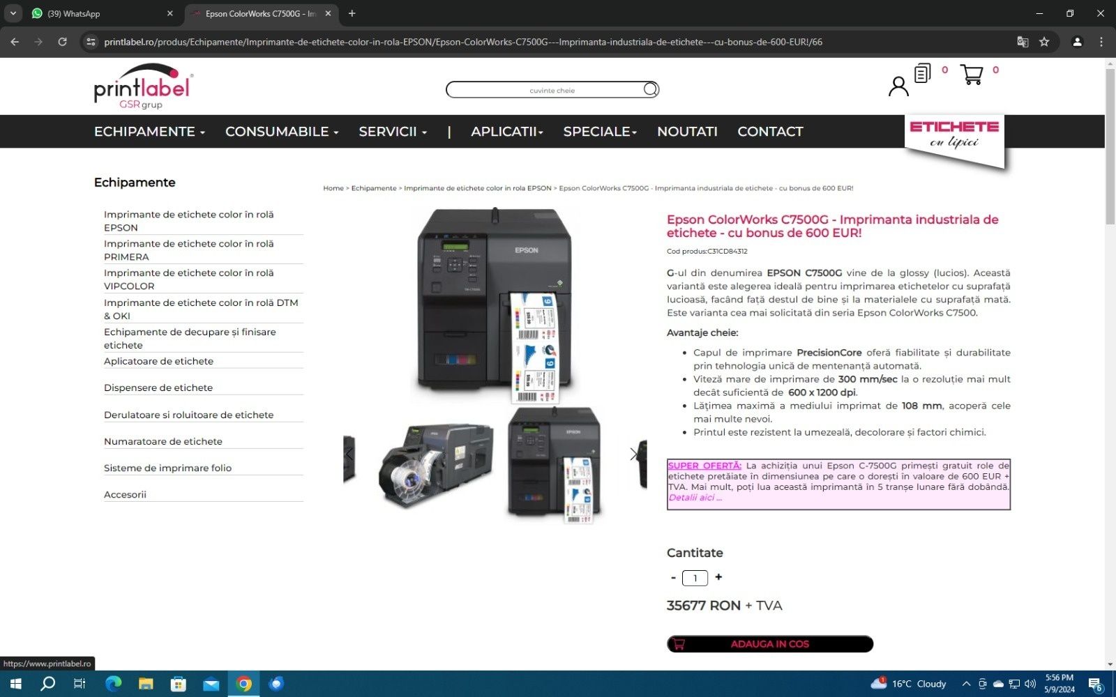 Epson ColorWorks C7500G - Imprimanta industriala de etichete