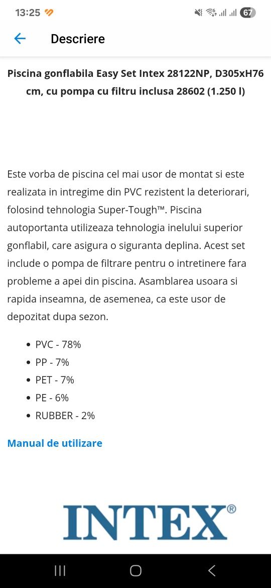Piscina intex cu pompa