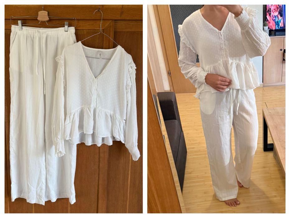 Pepe Jeans топ и бял фееричен  панталон широк крачол