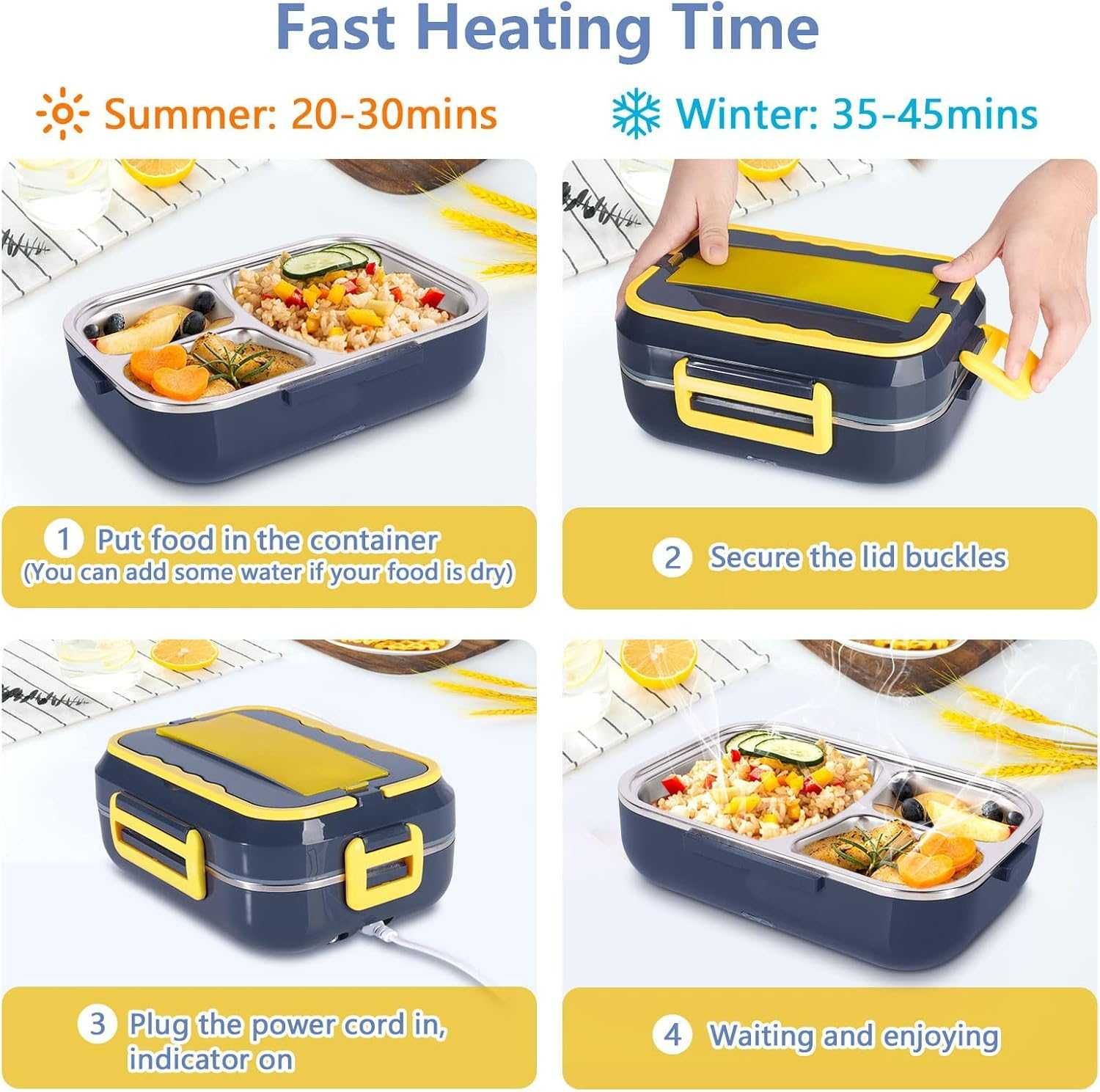 Cutie de pranz electrica 900ml cablu 220V si 12V tacamuri inox incluse