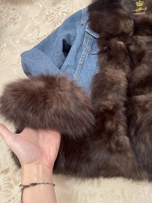 Geaca 2 in 1 de blug captusita, cu blana naturala de vulpe detasabila