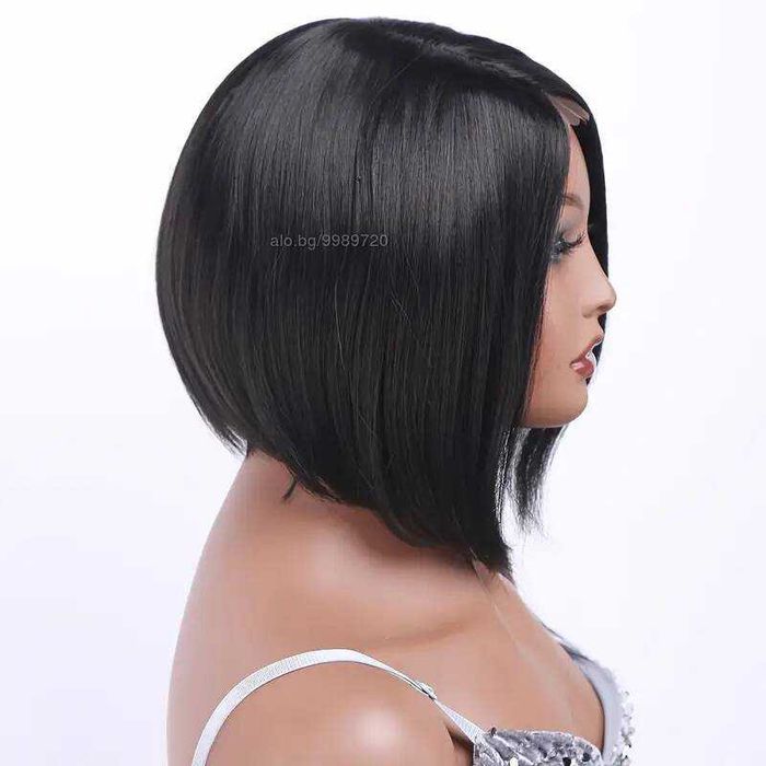 Асиметрична черна къса боб перука на път на една страна