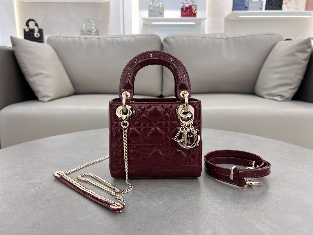 Geanta Christian Dior Lady, 17cm burgundy, tip Premium