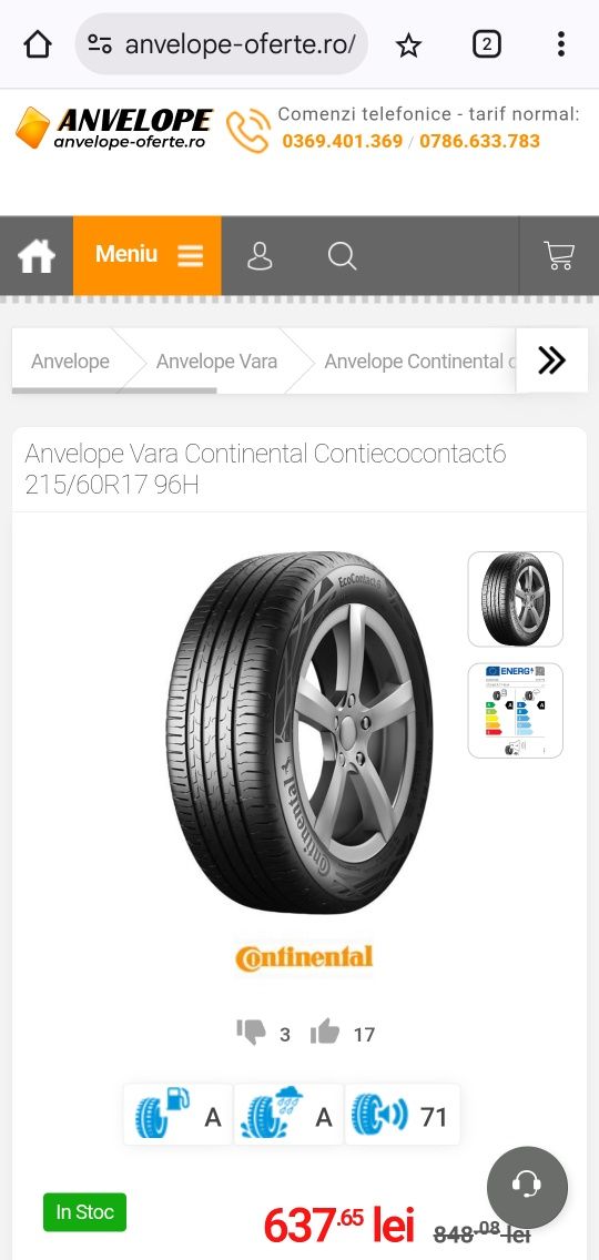 Anvelope Continental de vara 215 /60/17
