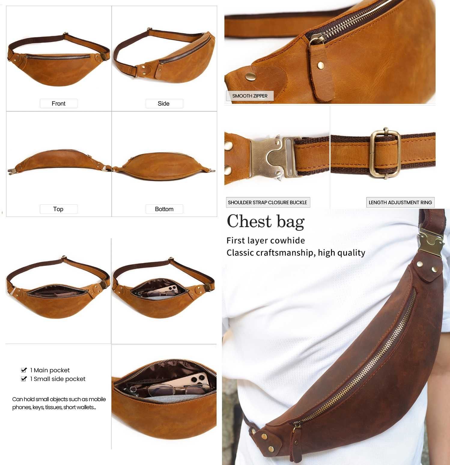 Чанта от естествена кожа (носене през гърди / рамо / кръст)