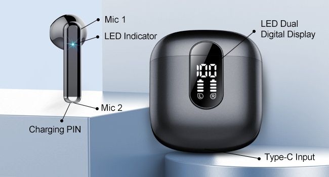 Căști True Wireless Bluetooth 5.3 Noise Cancellation Touch IP7 HD
