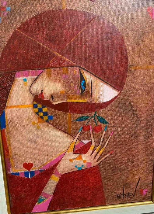 Петър Мичев Педро, маслена картина - Дамата с черешката