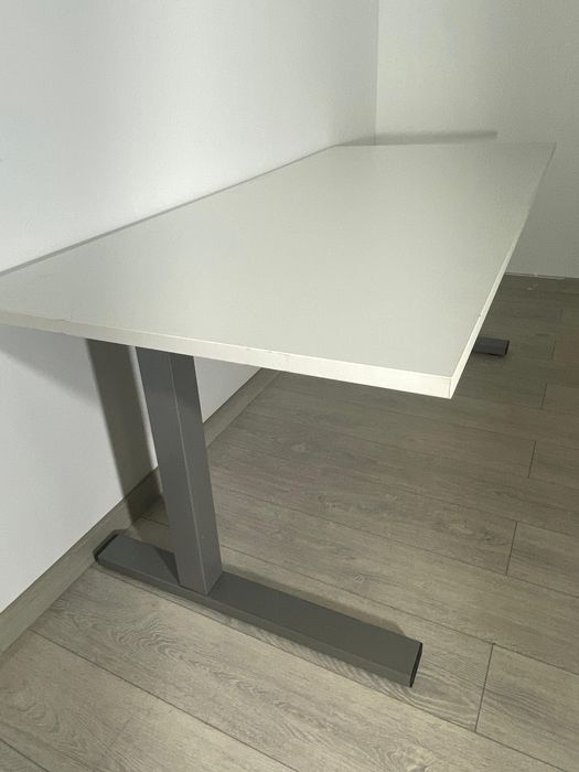 Birou 180x80 cm, Blat Alb Mat și Cadru Metalic Gri Industrial