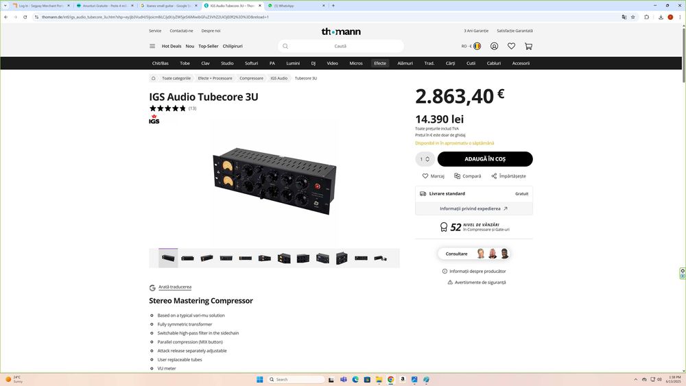 Vand compresor audio pentru mastering IGS Audio Tubecore 3U