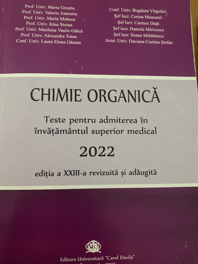 Culegere chimie organica 2022 mg si md Bucuresti