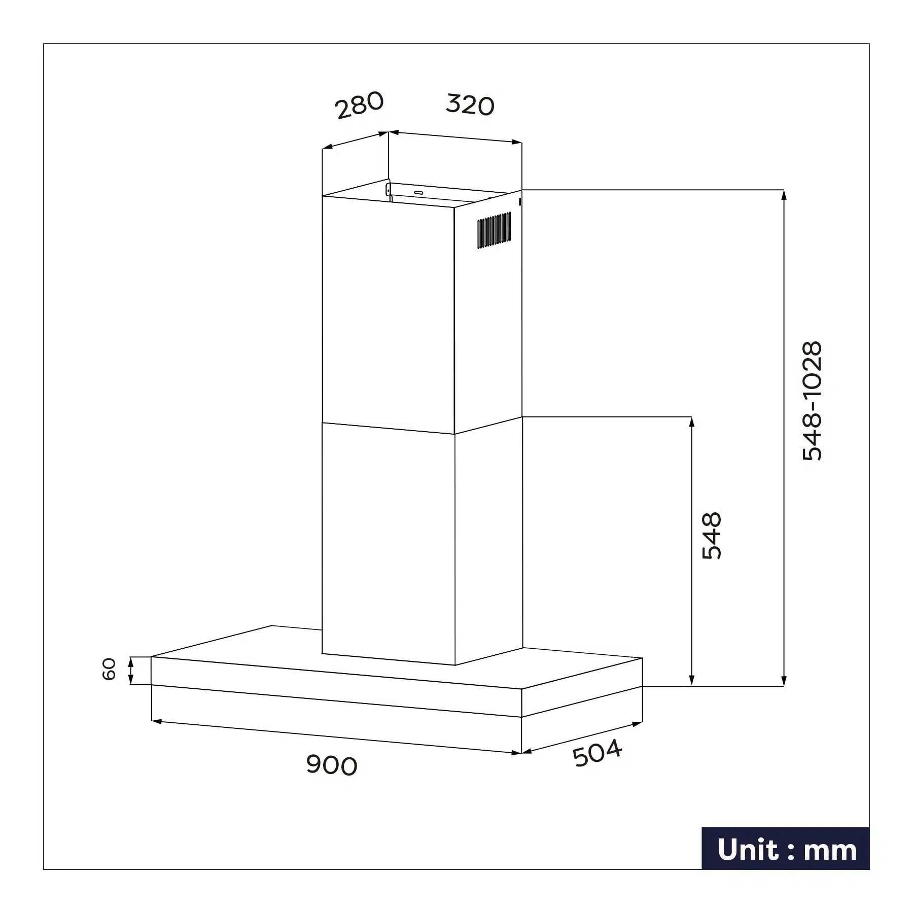 Hota de perete tip T, Ciarra, CBCS9102-OW, 650 m³/h, 90 cm, inox