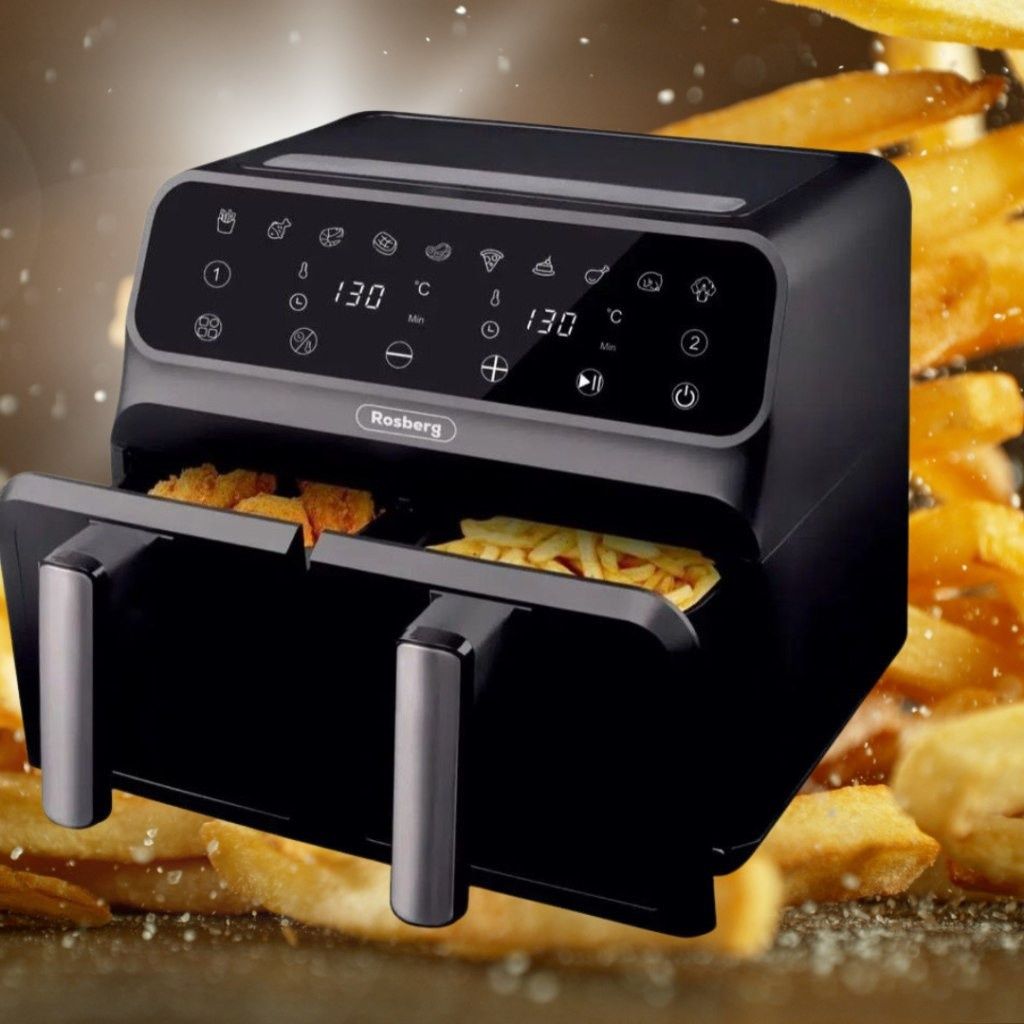 Фритюрник AirFryer Rosberg Premium, 1700W, 2съда x 4л., Горещ въздух,