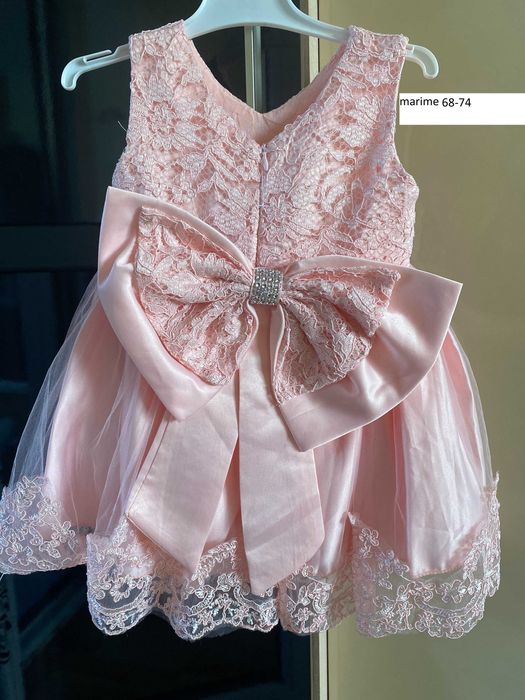 Rochie copii bebe marime 68/74/80 ocazie cu funda gigant si dantela