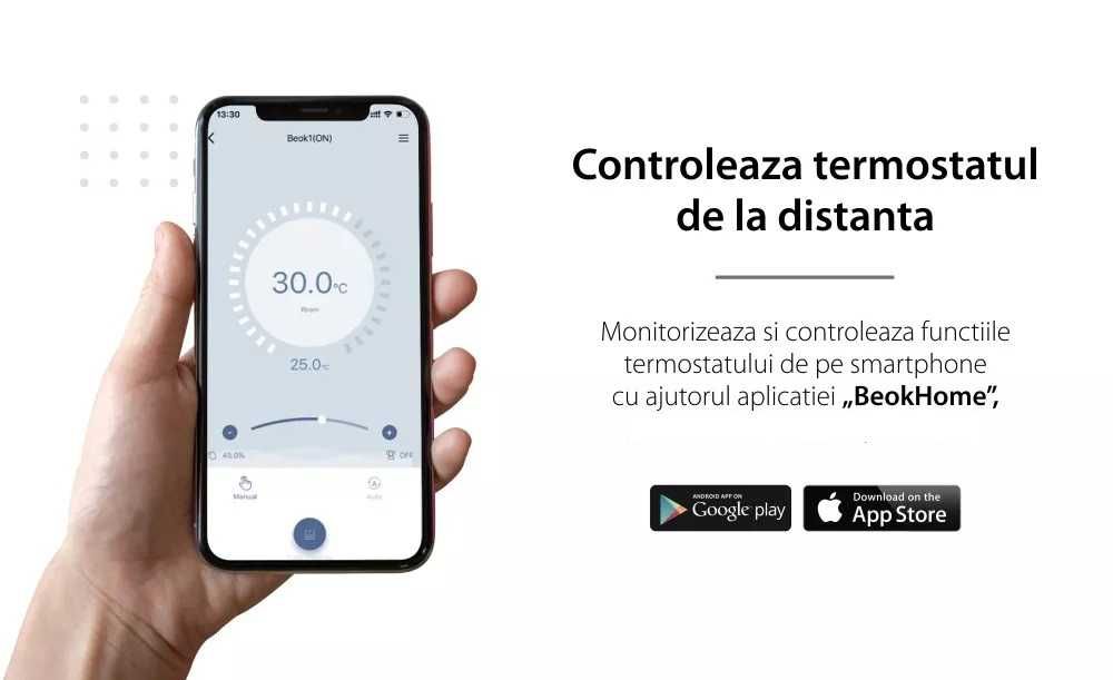 Termostat smart fara fir BEOK BOT306RF-WiFi-NR incalzire in pardoseala