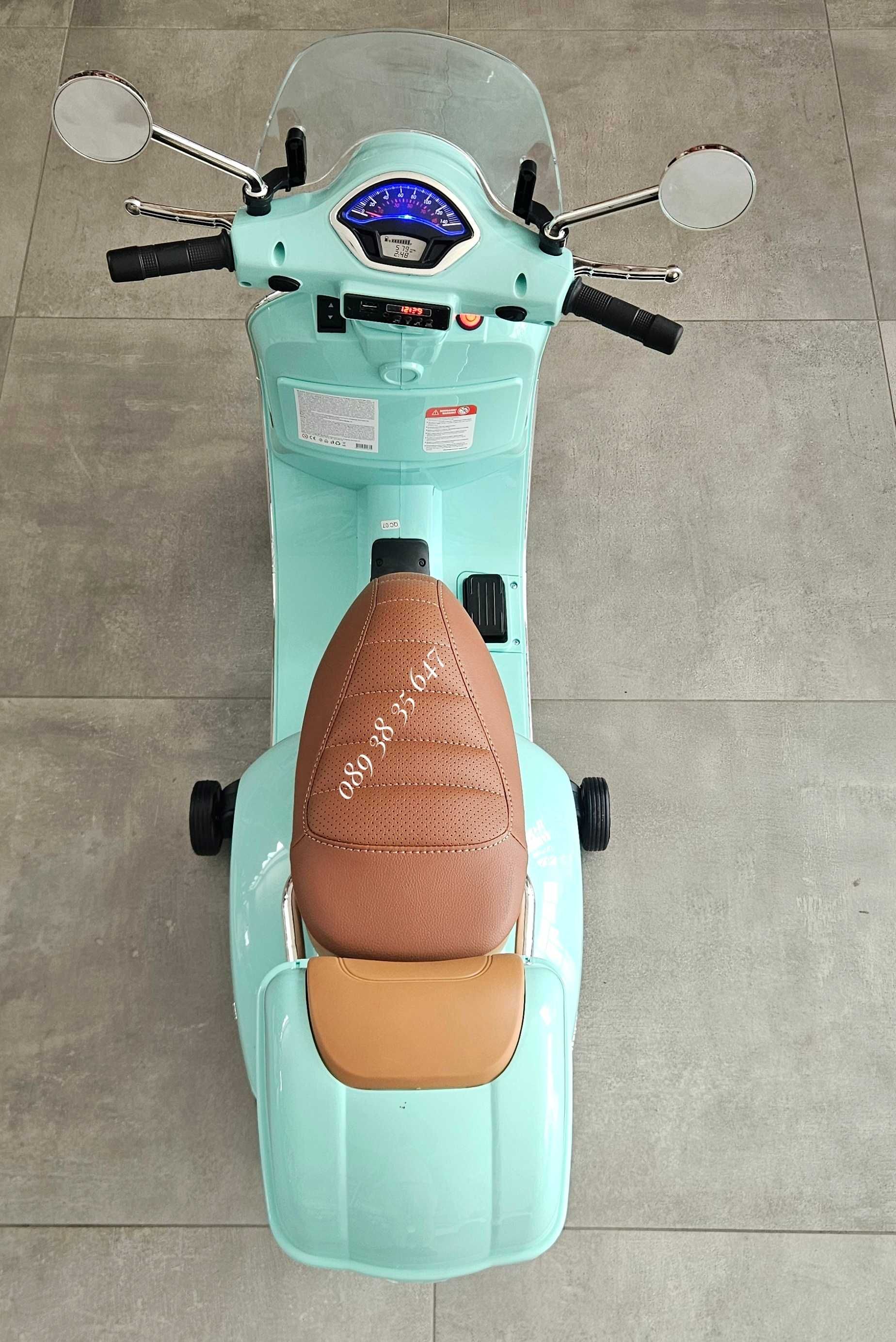 ПРОМОЦИЯ!НОВО!Детски акумулаторен мотор Vespa GTS с 12V,кожена седалка