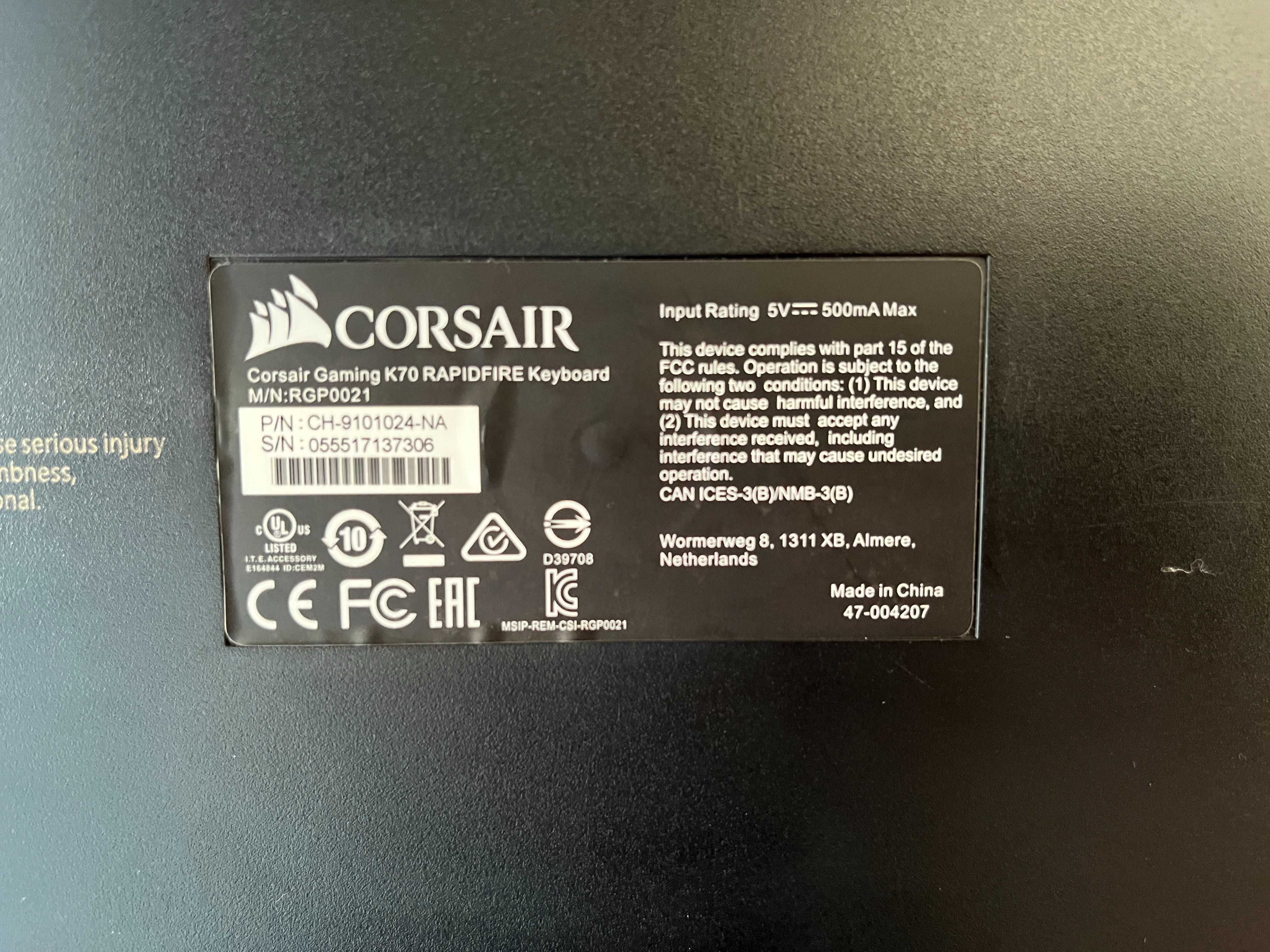 Tastatura mecanica gaming Corsair K70 Rapidfire, switch MX Speed