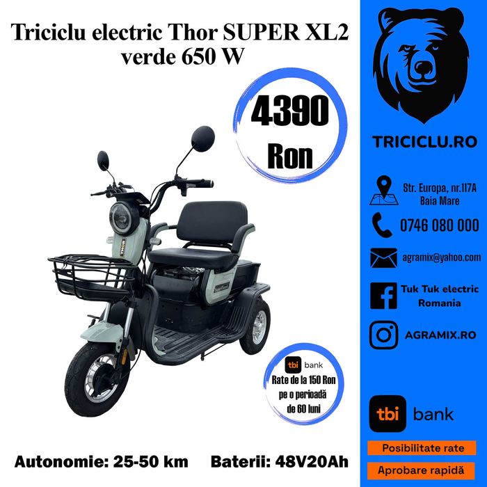 Triciclu electric Thor Super XL2 nou tuk tuk fara permis
