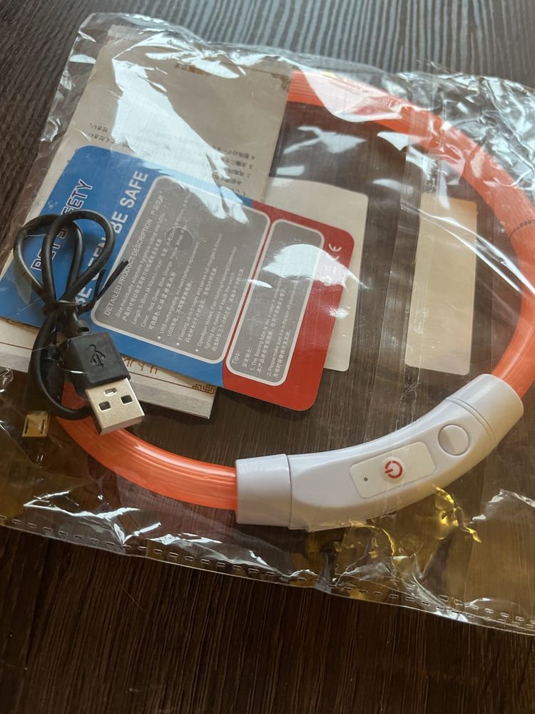 Светещ нашийник 45 см USB зареждане