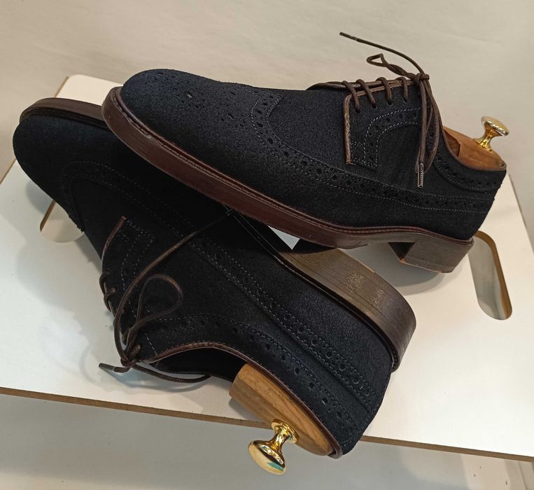 Pantofi derby brogue 41 41.5 premium DEVRED NOI piele naturala moale
