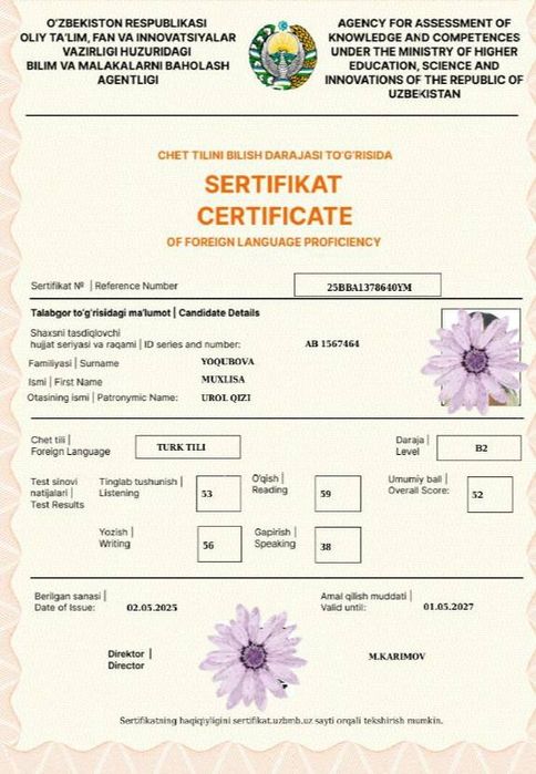 Turk tilidan Tys va Milliy sertifikatlarga tayorlov!!!