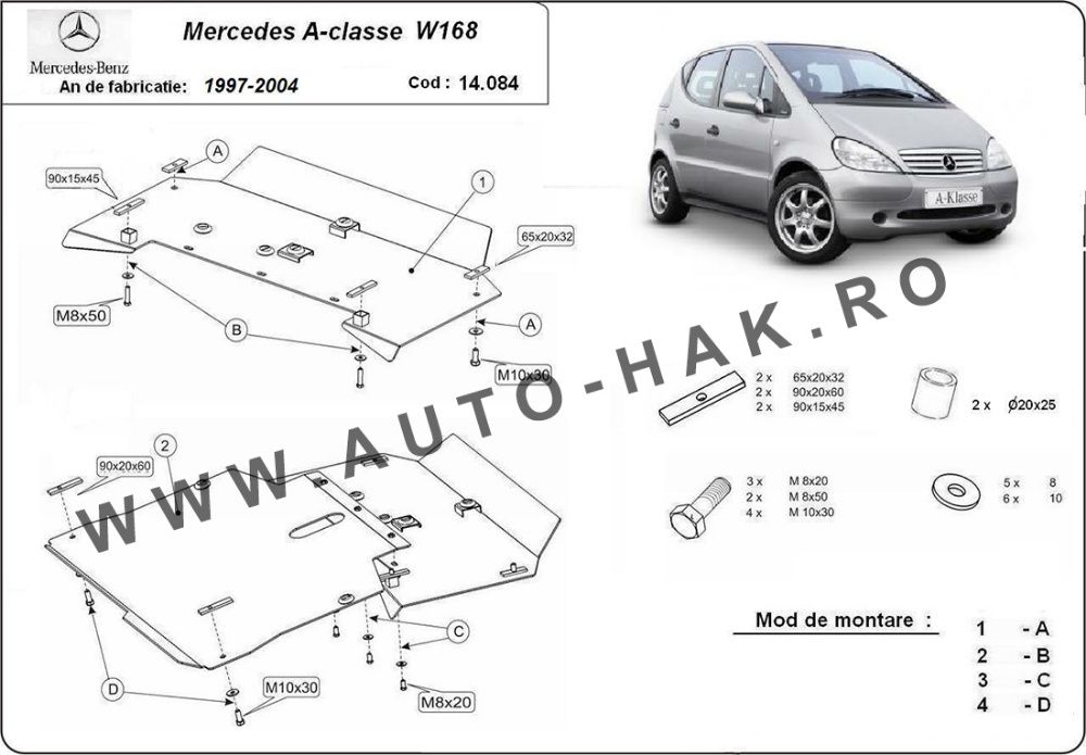 Scut motor metalic Mercedes A-Class W168 1997-2004