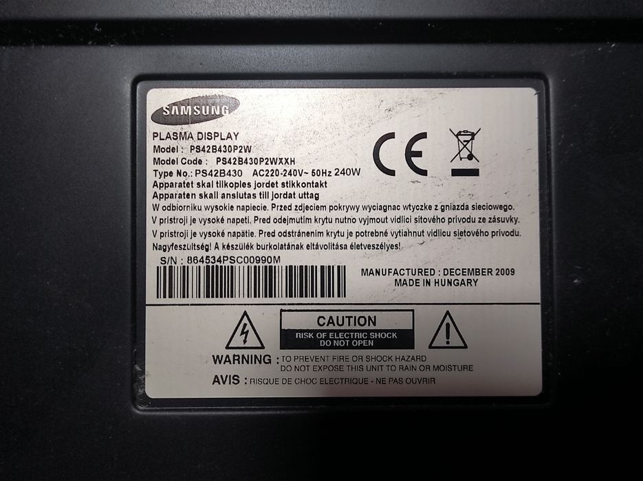 Телевизор SAMSUNG  Plasma 42” PS42B430P2W