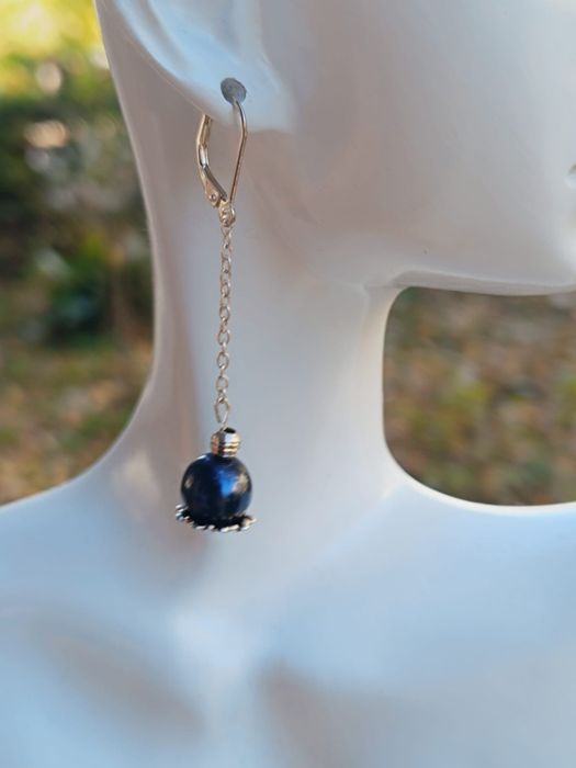 Cercei din argint 925 cu perle culoare neagra si elemente din argint