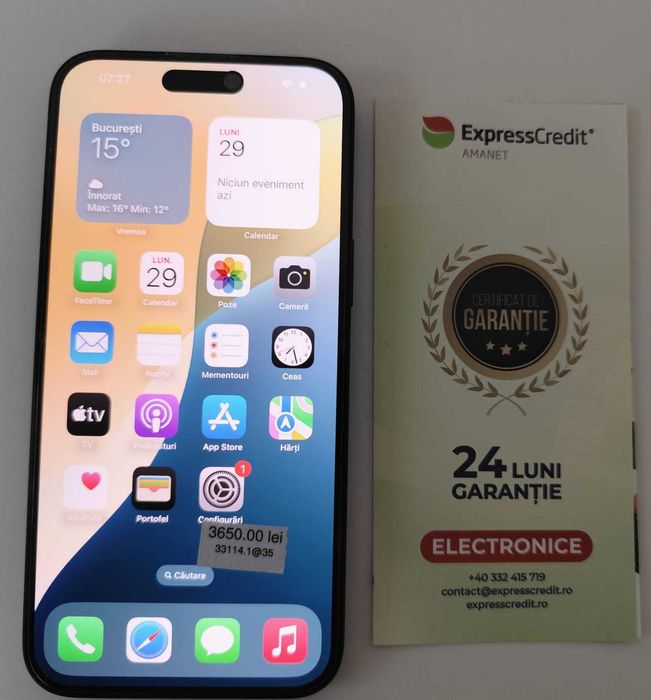 (AG 35) Telefon Apple iPhone 16Plus  b.33114 -3650Lei Garantie 2 ani!