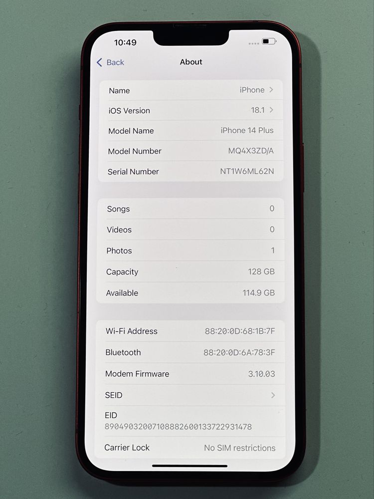 iPhone 14 Plus Red 95% battery