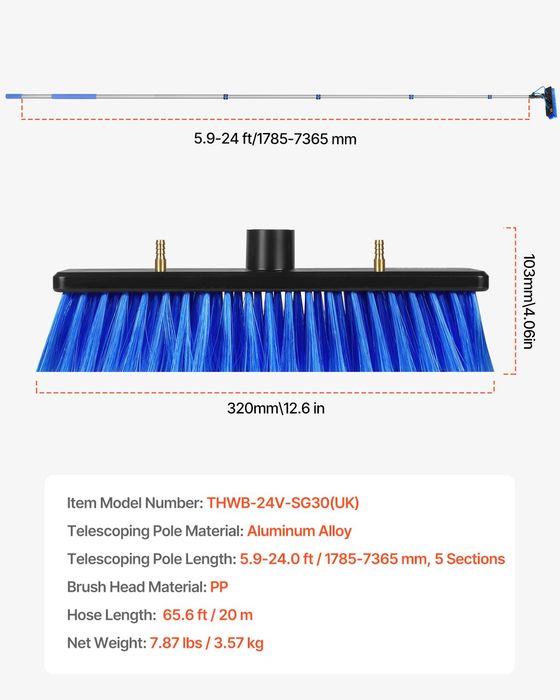 Kit Curatare Panouri Solare,Perie Rotativa,Furtun 20m