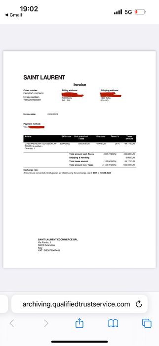 Saint Laurent оригинална чанта плик/клъч