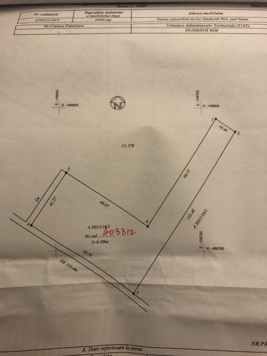 Teren de vanzare/Parcela de 5000mp la 12 km de TM in Dudesti Noi