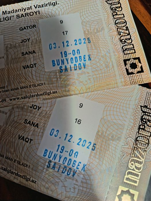 Bunyodbek Saidov konsertiga  bilet