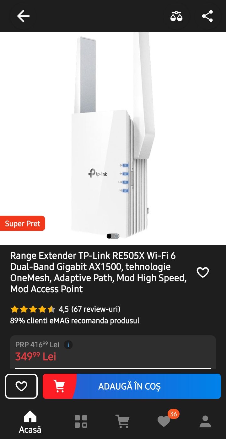 Range Extender TP-Link RE505X Wi-Fi 6 Dual-Band Gigabit AX1500,