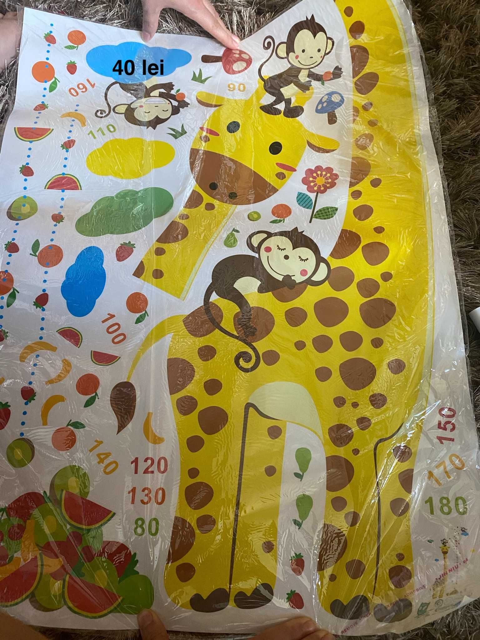 Sticker de perete autoadeziv camera copii cu grila inaltime girafa