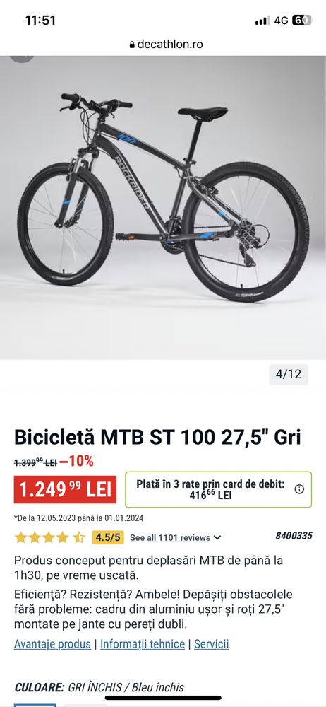 bicicleta decathlon btwin noua 27,5 st100