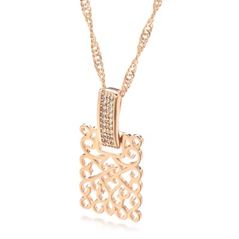 Colier si Pandantiv Luxury Oriental Square, placate cu aur roz de 14k