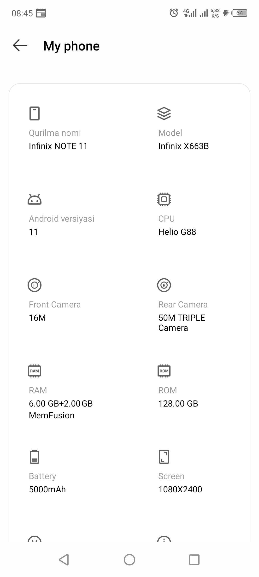 Infinix Note 11 6+2/128 G88 chipset amoled ekran sotiladi