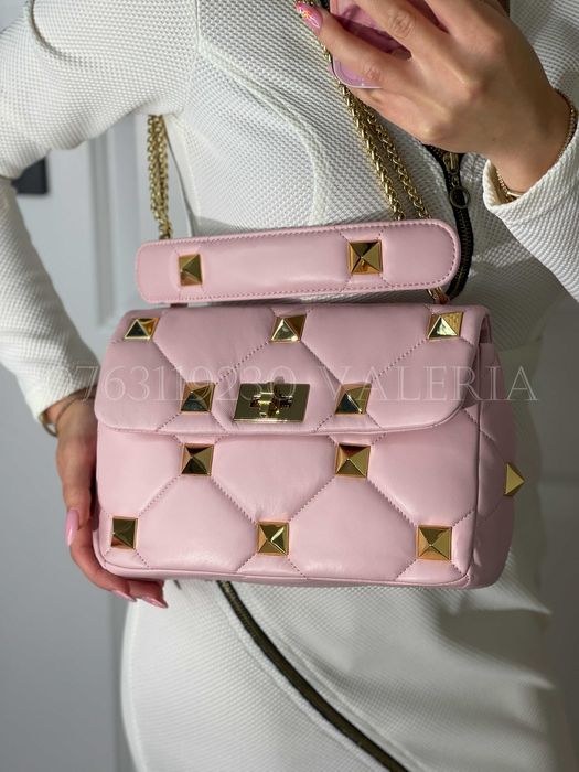 Geanta Valentino - Roz Pal roman Stud Piele Medie